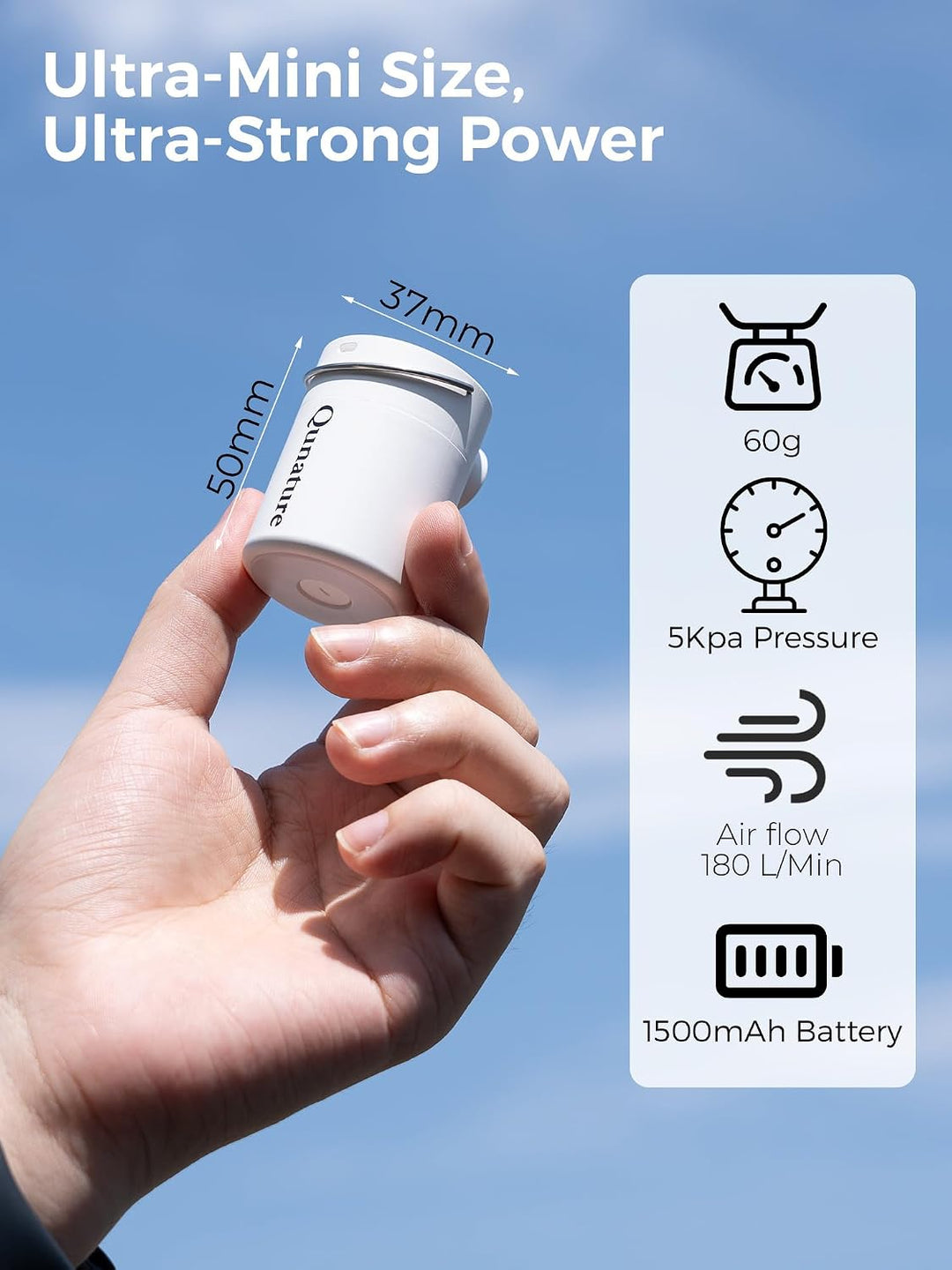 Mini Luftpumpe Elektrisch, 2 in 1 Tragbar, 5kPa &amp; 1500mAh Akku | 5 Düsen zum Aufblasen und Entleeren