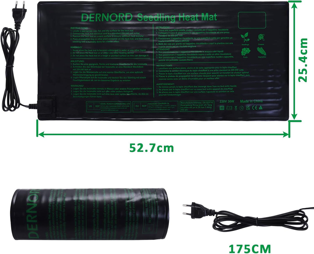 DERNORD Pflanzmatte Heizmatte 30W 25.5 X 53 cm Pflanzen Wasserdicht Heating Pad for Gemüse Blumen Se