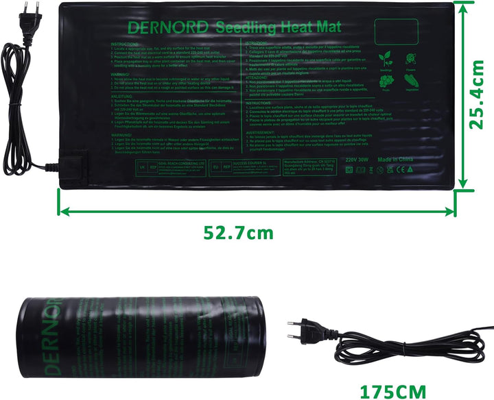 DERNORD Pflanzmatte Heizmatte 30W 25.5 X 53 cm Pflanzen Wasserdicht Heating Pad for Gemüse Blumen Se