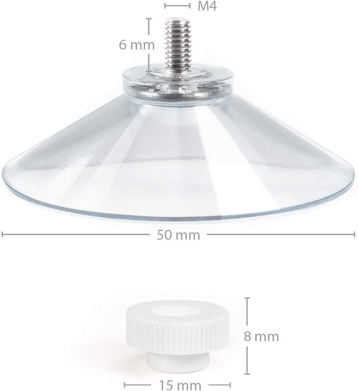 schildEVO Saugnäpfe Ø 50 mm | M4 Gewinde – Länge 6 mm | V2A Edelstahl | Rändelmutter | DHL-Versand |
