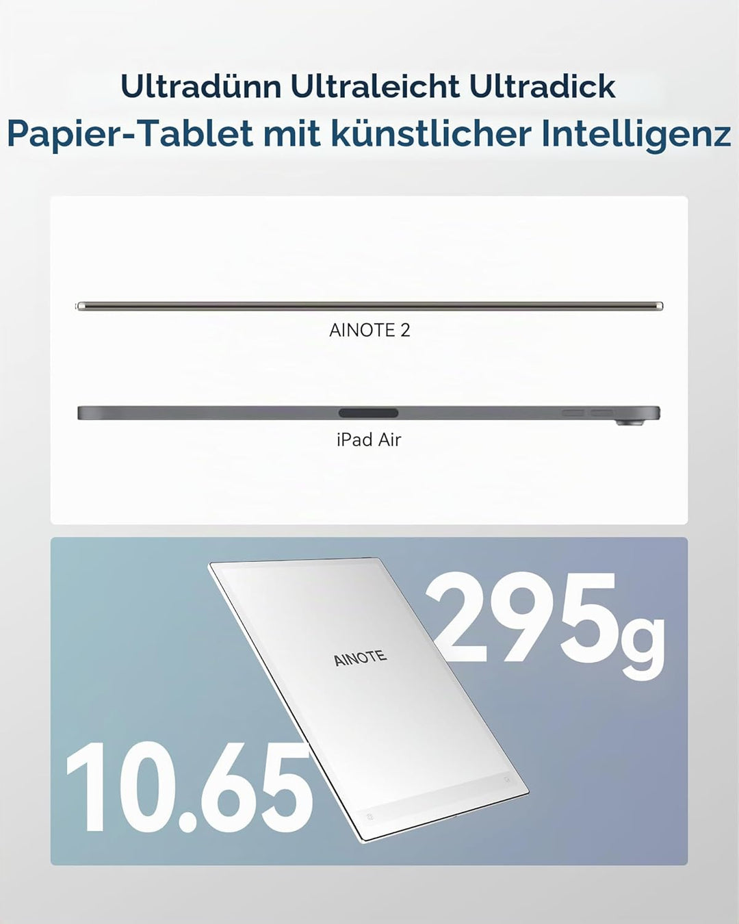iFLYTEK AINOTE 2, 10.65 Zoll Grossbild-Papiertablett, 4,2 mm ultradünnes Notiztablett mit Eingabesti