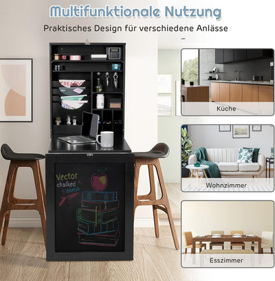 COSTWAY Wandtisch klappbar, Wandklapptisch mit Tafel, multifunktional Bartisch Esstisch wandmontiert