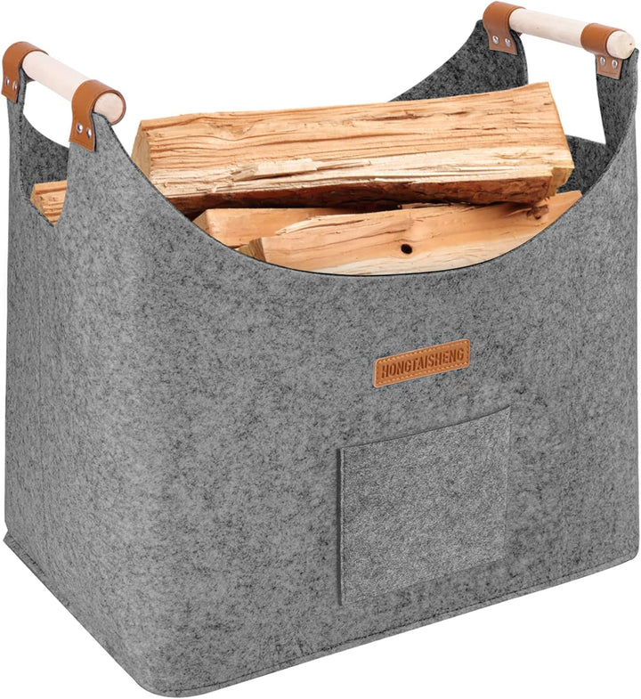 XL Faltbarer Holzkorb für kaminholz Extra dicker Filz und verstärkter Griff | Kaminholzkorb für Eink