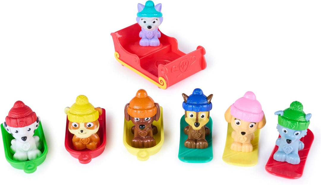 PAW PATROL Adventskalender 2026, ab 3 Jahren | 24 Türchen | 7 Hundefiguren | 6 Schlitten | Verpackun