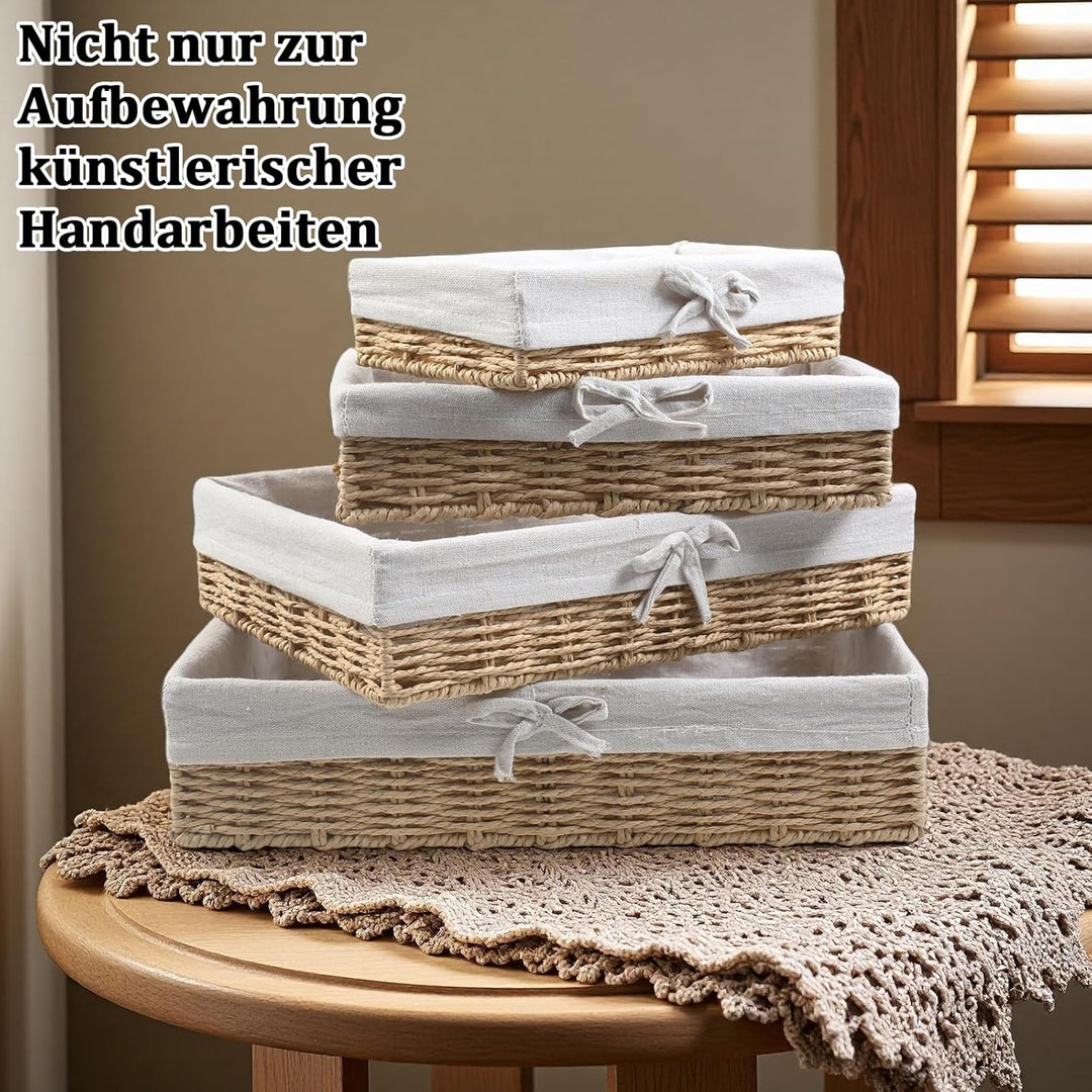 4er Set Brotkörbchen, 4 Grössen Brötchenkorb mit Innen Metallrahmen＆Baumwolleinsat, Brotkorb Gefloch