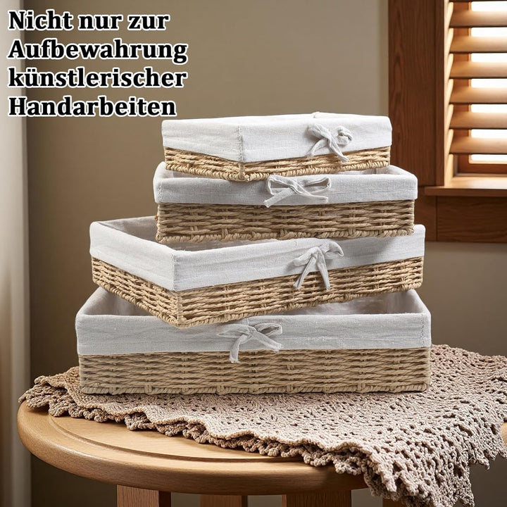 4er Set Brotkörbchen, 4 Grössen Brötchenkorb mit Innen Metallrahmen＆Baumwolleinsat, Brotkorb Gefloch