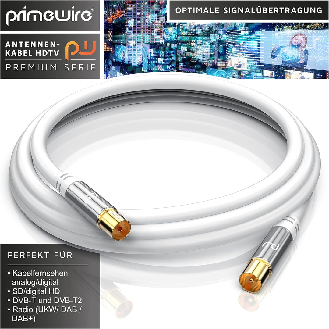 CSL - 15m Antennenkabel 8k 4k HDTV 135Db 75 Ohm - Premium Koaxialkabel - Full HD 4K UHD - Koax Steck
