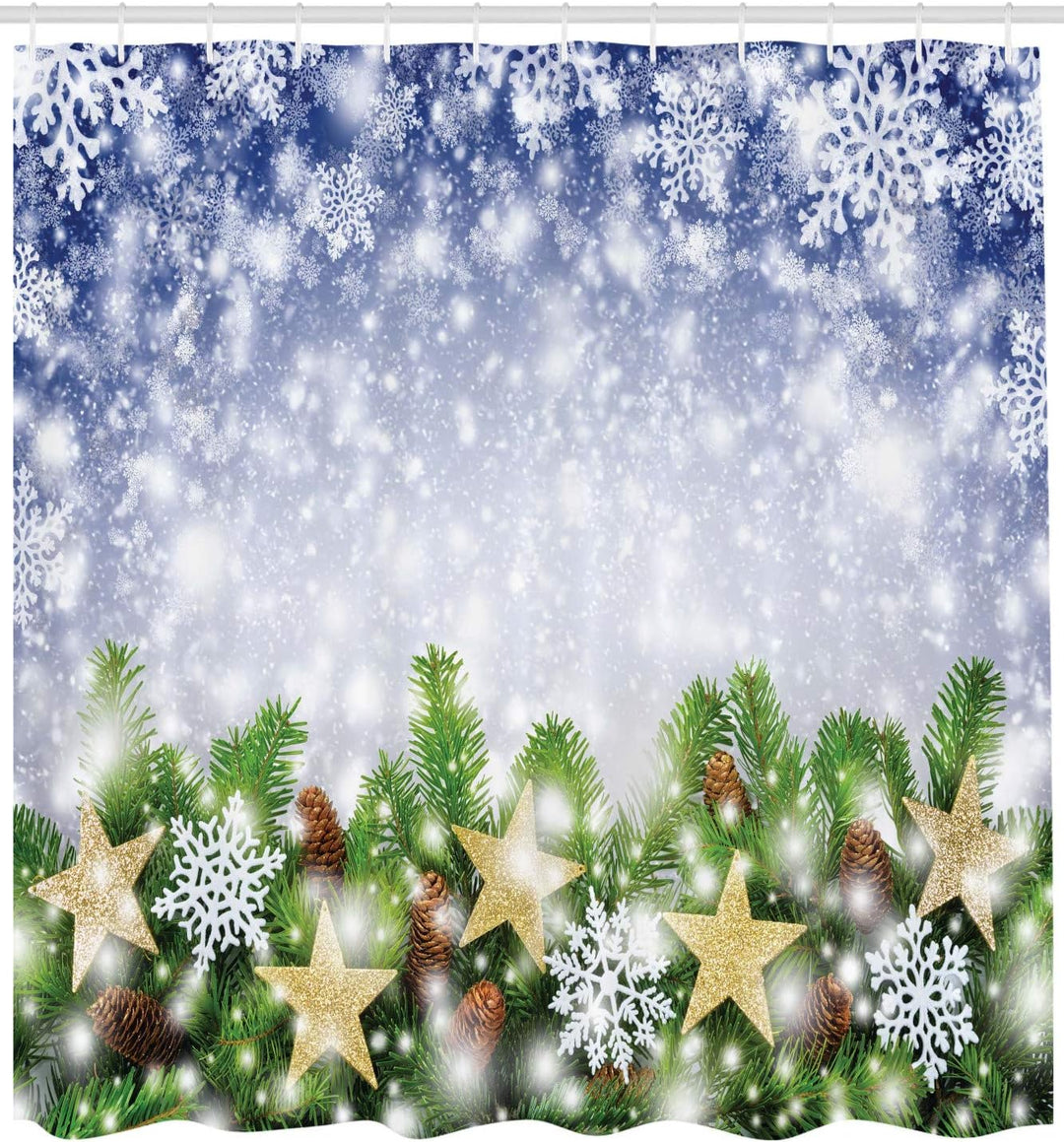 ABAKUHAUS Weihnachten Duschvorhang, Bokeh Schneeflocken, Bakterie Schimmel Resistent inkl. 12 Haken