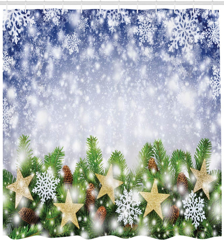 ABAKUHAUS Weihnachten Duschvorhang, Bokeh Schneeflocken, Bakterie Schimmel Resistent inkl. 12 Haken