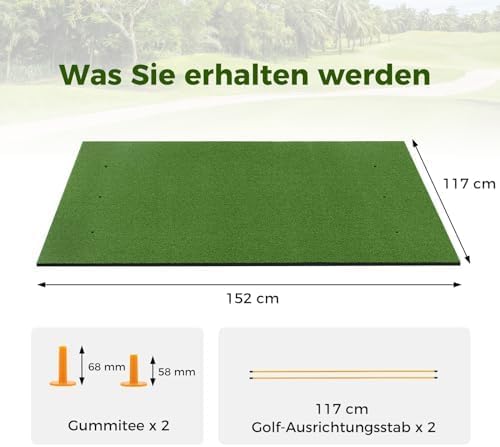 FANTASK Golf Abschlagmatte, 152 x 117cm Golf Übungsmatte inkl. 2 Gummi-Tees und 2 Ausrichtungsstäbe