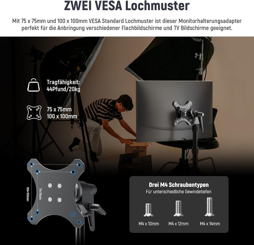 NEEWER VESA Monitor Mount Adapter mit Arca Schnellverschluss, 360° drehbarer Kugelkopf, M4 Schraube
