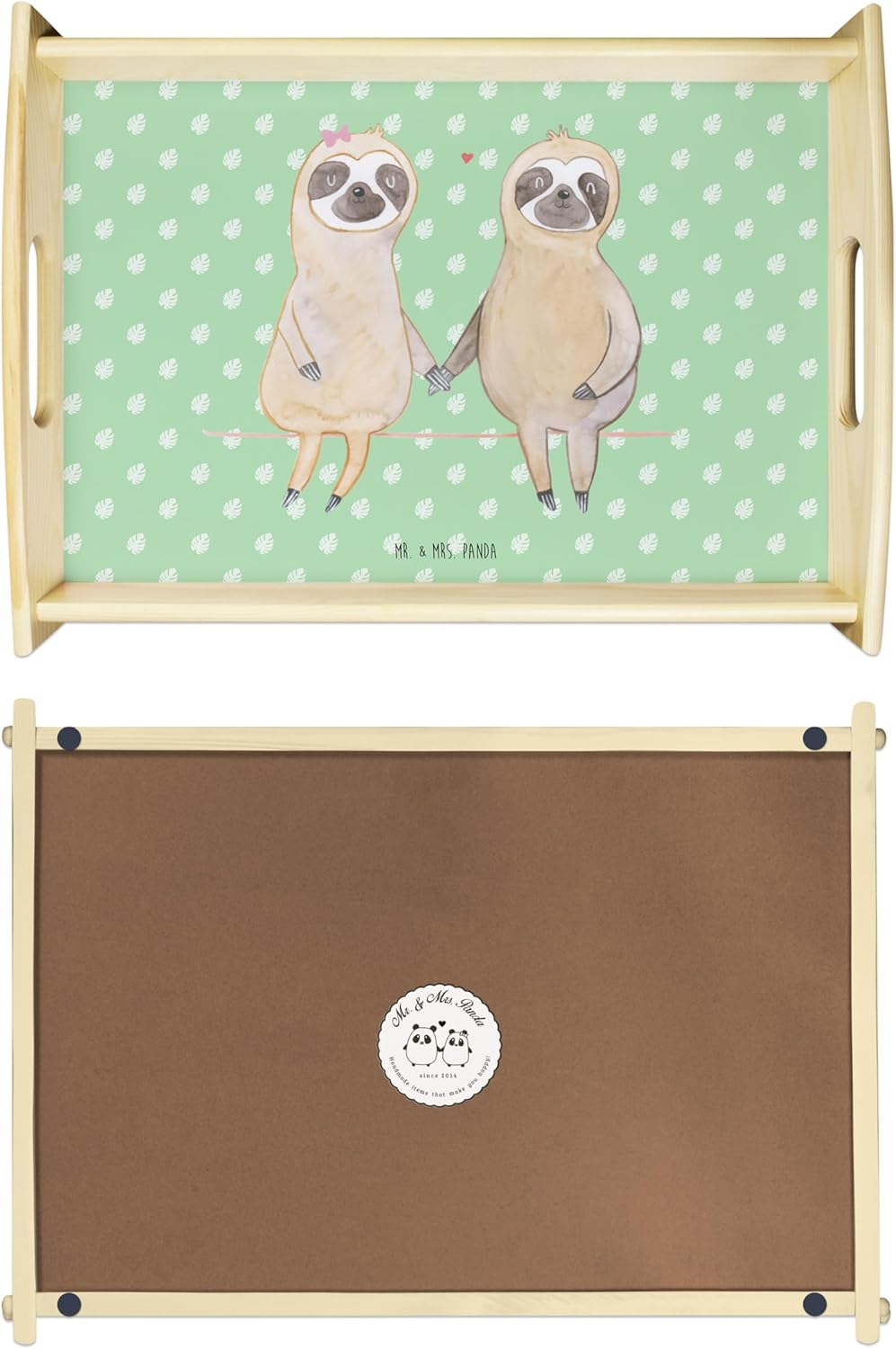Mr. & Mrs. Panda Tablett Faultier Pärchen - Geschenk, serviertablett Holz, Gemeinsam, betttablett, L
