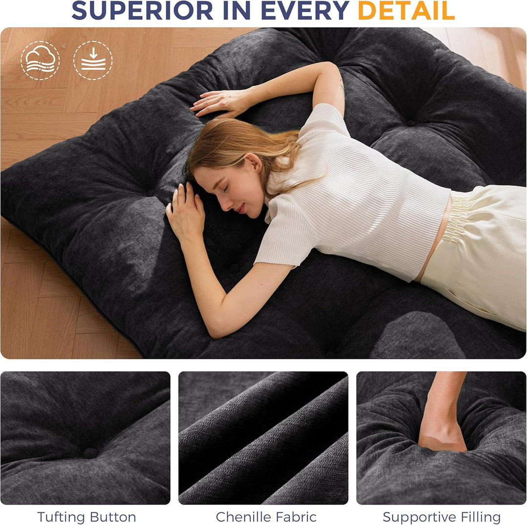 MAXYOYO Futon Matratze, Chenille-Stoff, 15cm Dick Bodenmatratze Verwendbar als Schlafsofa, Geknöpft