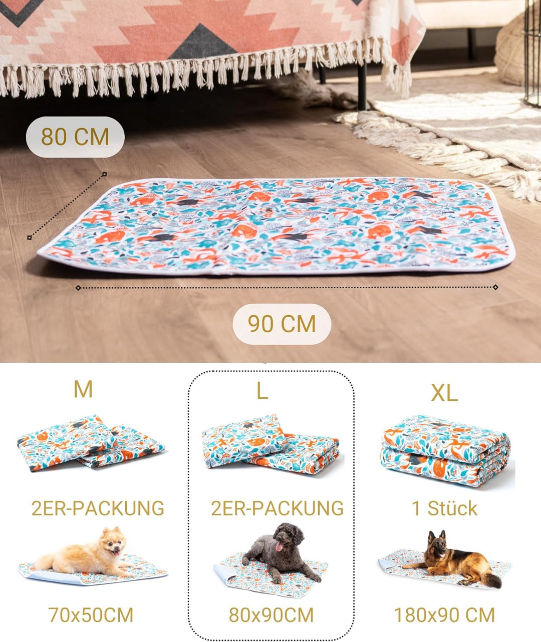 2X Luxus Waschbare Pee Pads für Hunde - 2x Saugfähiger & Rutschfest - Wiederverwendbare und Wasserdi
