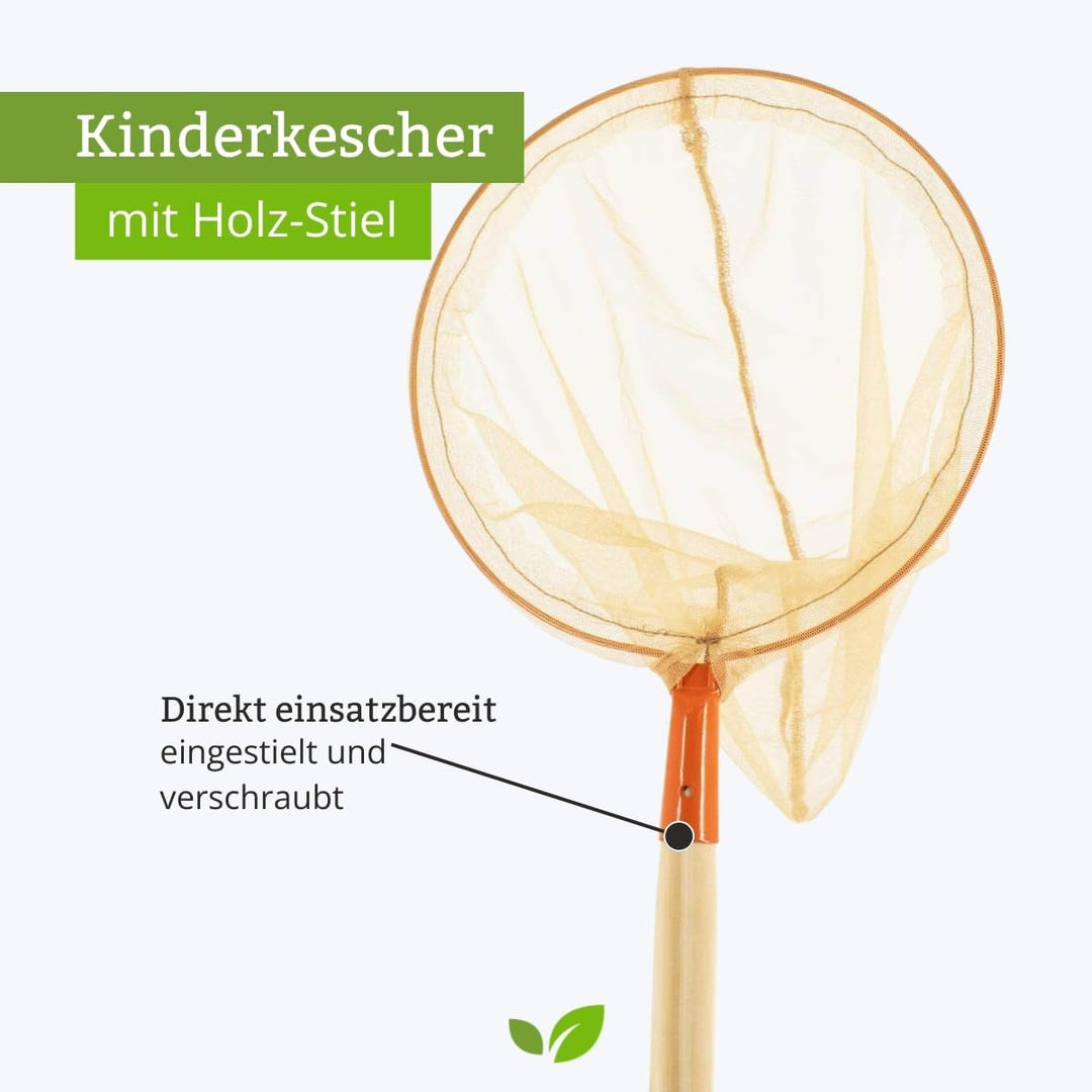 Rekord Kescher für Kinder (Metall, Orange) mit 72 cm Holz-Stiel, Durchmesser Kescher ca. 23 cm, Gesa