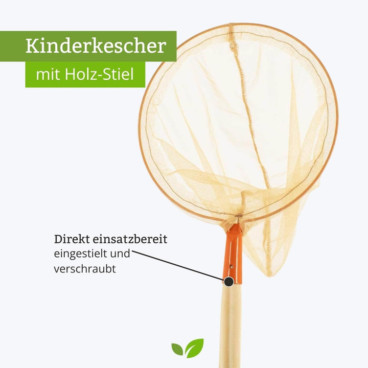 Rekord Kescher für Kinder (Metall, Orange) mit 72 cm Holz-Stiel, Durchmesser Kescher ca. 23 cm, Gesa