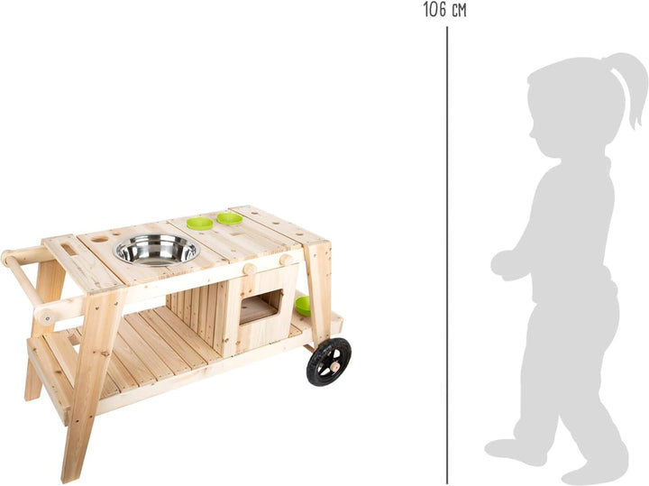 small foot Matschküche aus massivem und witterungsbeständigem Holz für Kinder ab 3, Outdoorküche mit