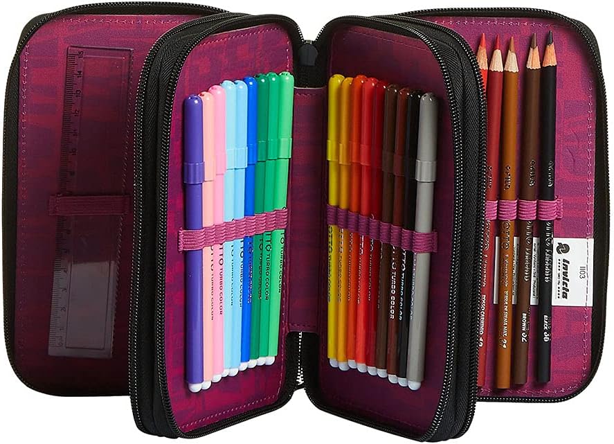 Invicta Federmäppchen, Mäppchen, mehrfarbig, Federtasche für Schreibwaren, Etui mit Stiften, Kugelsc