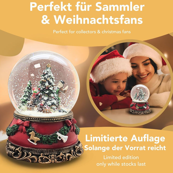 Schneekugel Christbaum schmücken * auf Sockel nostalgische Weihnachten mit Geschenke mit Spieluhr -