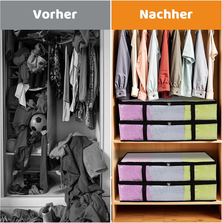 4 Stück 60L Unterbett Aufbewahrungsbox mit Deckel, Transparente Unterbettkommode Faltbare Aufbewahru