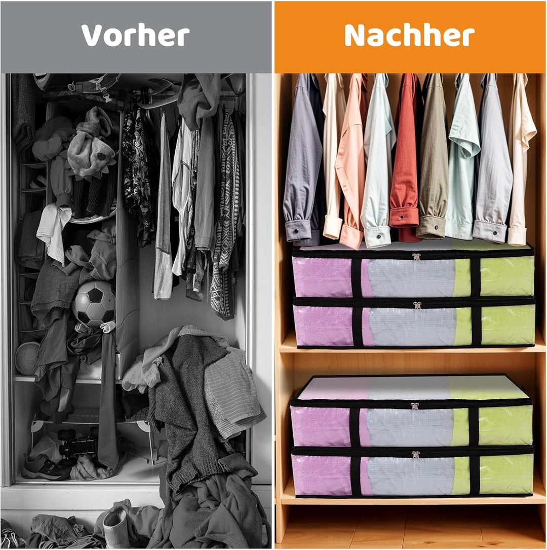 6 Stück 60L Unterbett Aufbewahrungsbox mit Deckel, Transparente Unterbettkommode Faltbare Aufbewahru