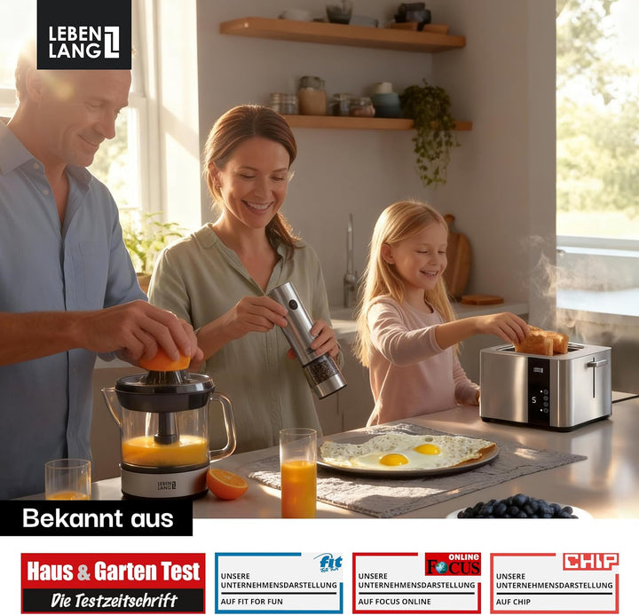 LEBENLANG Edelstahl Toaster mit Brötchenaufsatz 2 Scheiben - Touchscreen LED Display & 7 Stufen I 85