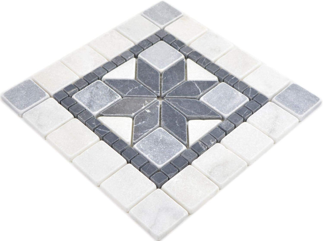 Naturstein Mosaik Einleger Fliese Travertin anthrazit schwarz weiss für WANDDEKO BAD WC KÜCHENDEKO