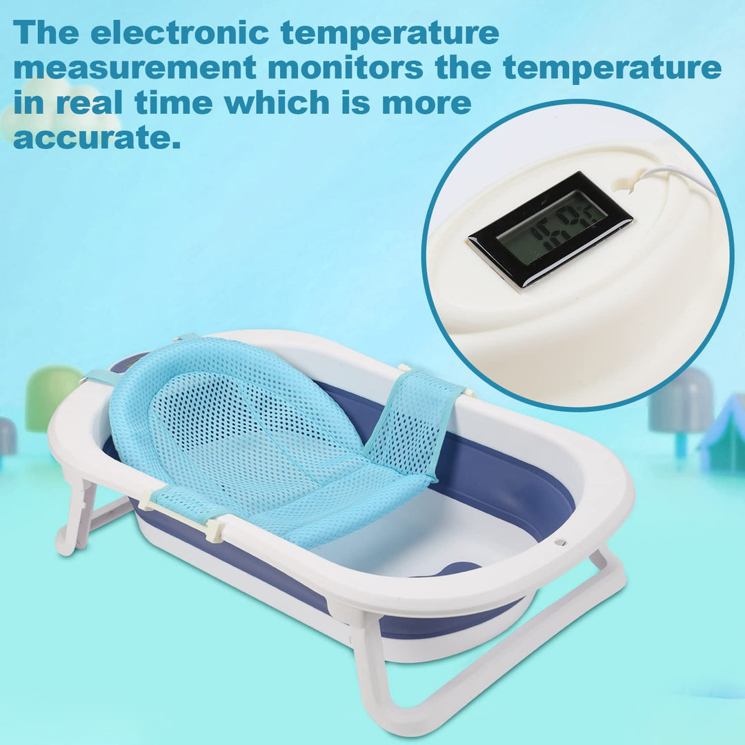 50L Baby Badewanne, Faltbare babywanne mit Anti Stütze, baby wanne mit Echtzeit-Temperaturmessung, B