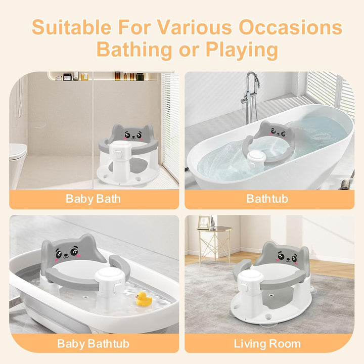 Badewannensitz Baby ab 6 Monate, Cartoon Rutschfester Badesitz Baby mit 4-starken Saugnäpfen, Neue e