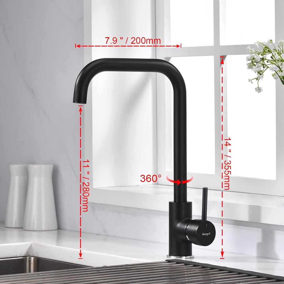 IBERGRIF M22105B, Hoch Küchenarmatur, Einhebel Spültischarmatur, Wasserhahn für Küche, Schwarz, Schw