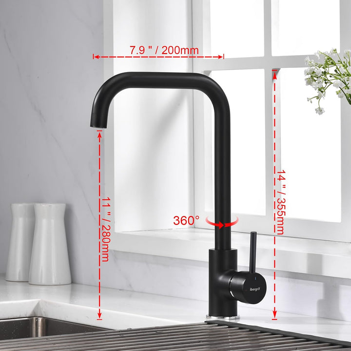 IBERGRIF M22105B, Hoch Küchenarmatur, Einhebel Spültischarmatur, Wasserhahn für Küche, Schwarz, Schw