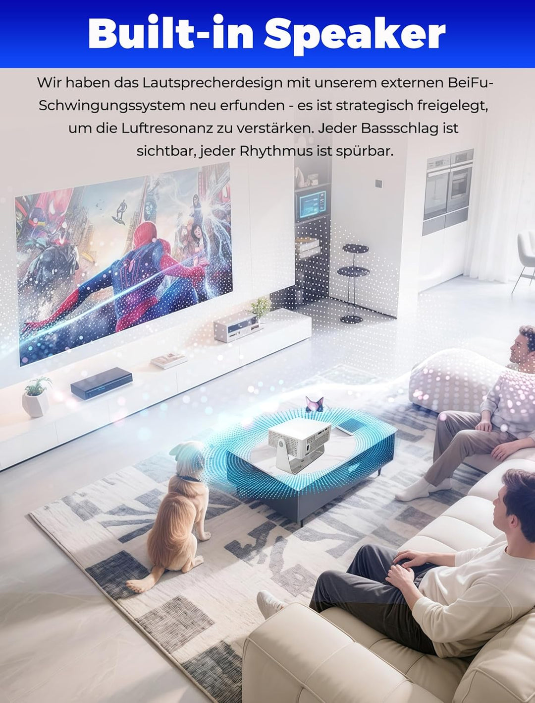 Mini Beamer mit WiFi 6 und Bluetooth 5.4, tragbarer Projektor 4K/1080P Unterstützung, Video Beamer m