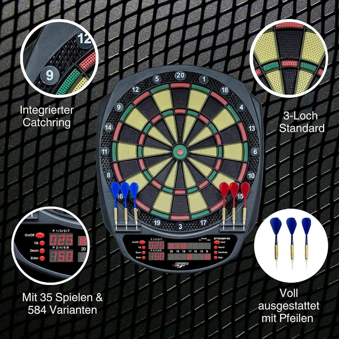 Carromco 92445 Dartboard STRIKER-401 - Elektronische Dartscheibe mit Pfeilen, Dart Set für 44204 Spi