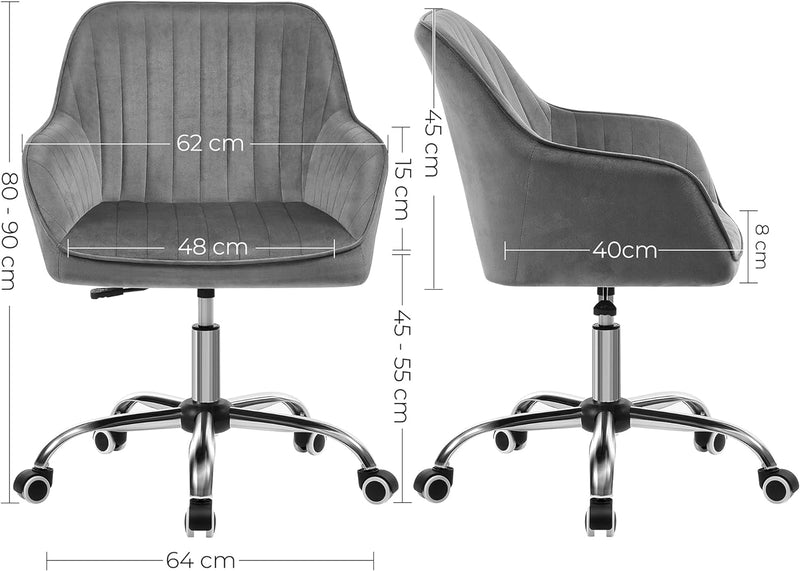 SONGMICS Bürostuhl, Drehstuhl mit Samtbezug, Schaumstoffpolsterung, höhenverstellbar, für Arbeitszim