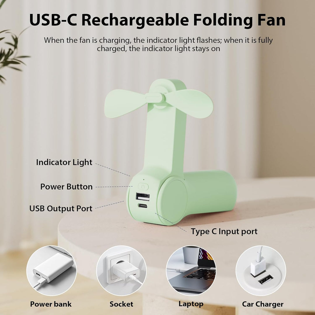JATEKA Handventilator, Mini Ventilator mit 2500 mAh Powerbank USB Akku Aufladbar, Batteriebetrieben