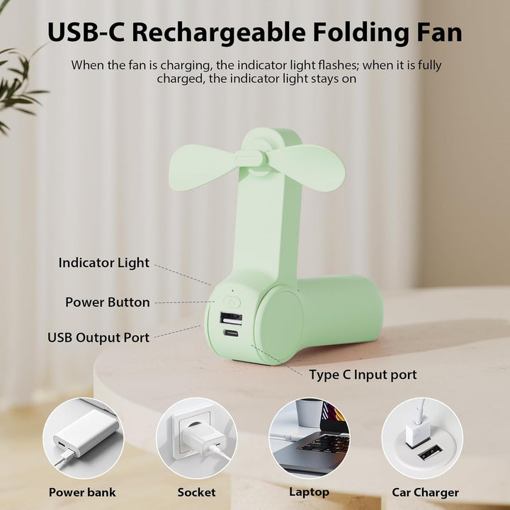 JATEKA Handventilator, Mini Ventilator mit 2500 mAh Powerbank USB Akku Aufladbar, Batteriebetrieben