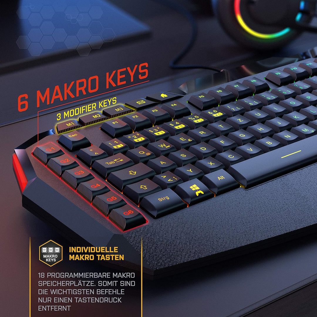 BoostBoxx Phobetor - Gaming Tastatur & Maus Set mit RGB-Beleuchtung - QWERTZ-Tastatur mit programmie
