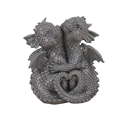 Gartenfigur - Drachen Liebespaar 12 cm - Gartendrache Paar kuschelnd Statue Deko