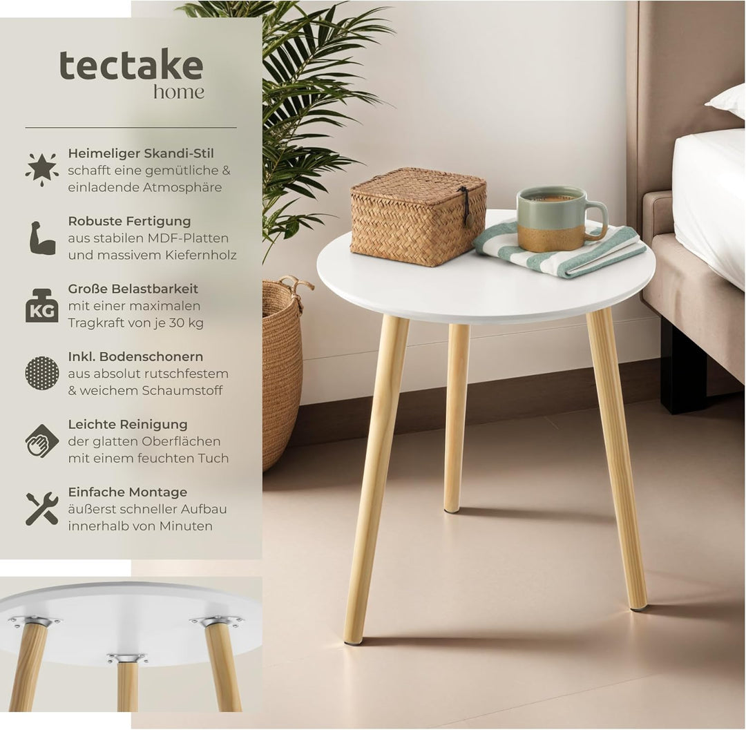 tectake® 2er Set Beistelltisch, Couchtisch Holz rund, Beistelltische als Tisch für Wohnzimmer, Jugen