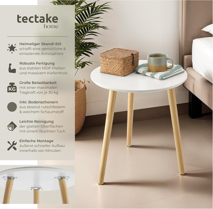 tectake® 2er Set Beistelltisch, Couchtisch Holz rund, Beistelltische als Tisch für Wohnzimmer, Jugen