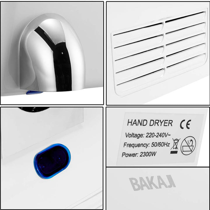 Bakaji Secador de Manos Eléctrico Automático secador de Aire Caliente de Pared - Baño Rápido con Sen