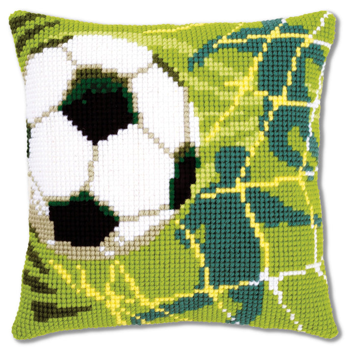 Vervaco Fussball Kreuzstichkissen/Stickkissen vorgedruckt, Baumwolle, Mehrfarbig, 40 x 40 x 0.3 cm