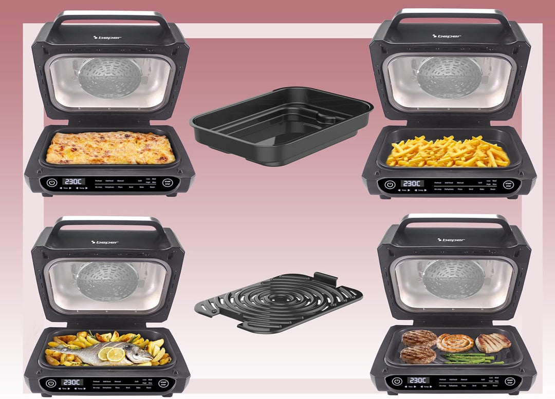 BEPER P101FRI081 Multifunktionsfritteuse, Digitale LED-Fritteuse mit 8 Programmen, Grill mit 4 Kochm