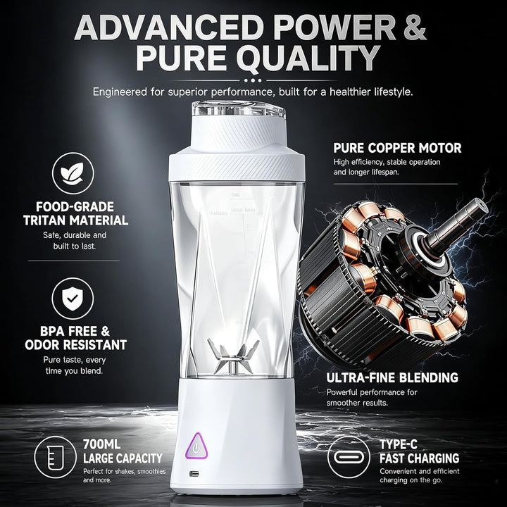 Tragbarer Mixer, 700ml Smoothie Maker to Go, 6-Blatt Portable Blender, Fresh Juice Mixer Flasche, US