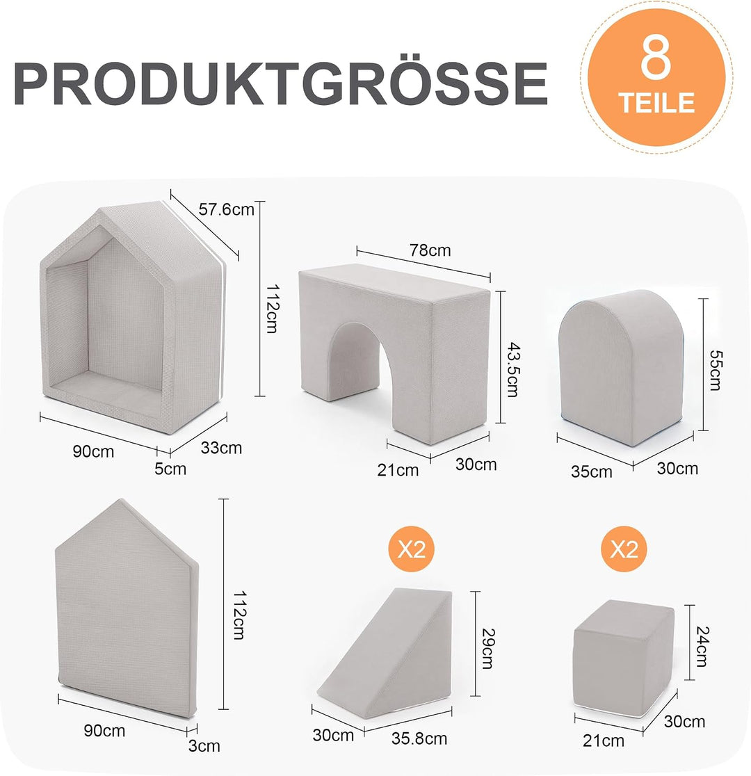 Zedachica 8PCS Softbausteine Baby mit Hausförmigem Bällebad, Schaumstoff Bausteine Kinder für Indoor