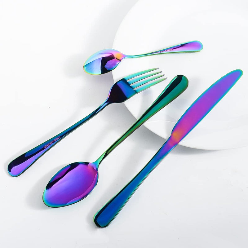 Regenbogen Besteck Set 6 Personen,24 Teilig Besteckset，Inkl Messer,Gabel LöFfel Und DessertlöFfel,Be