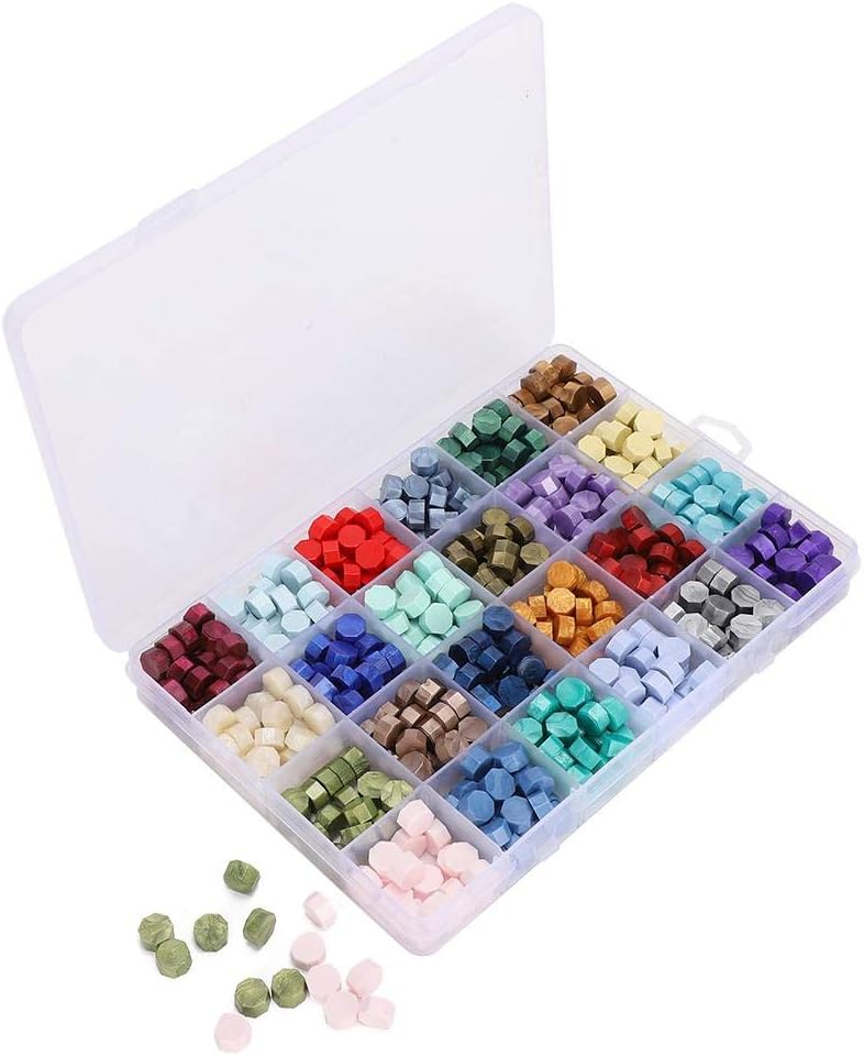Siegel Wachsperlen Set verpackt in Plastikbox Retro 24 Farben Achteck Form Wachs Siegelstempel DIY H