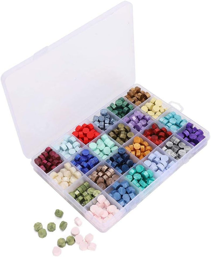 Siegel Wachsperlen Set verpackt in Plastikbox Retro 24 Farben Achteck Form Wachs Siegelstempel DIY H