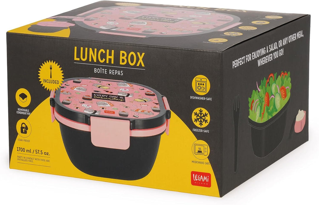 LEGAMI – Lunchbox Sushi Cat, 1 Gabel, 1 Tablett mit Fächern, 1 herausnehmbarer Gewürzbehälter inklus