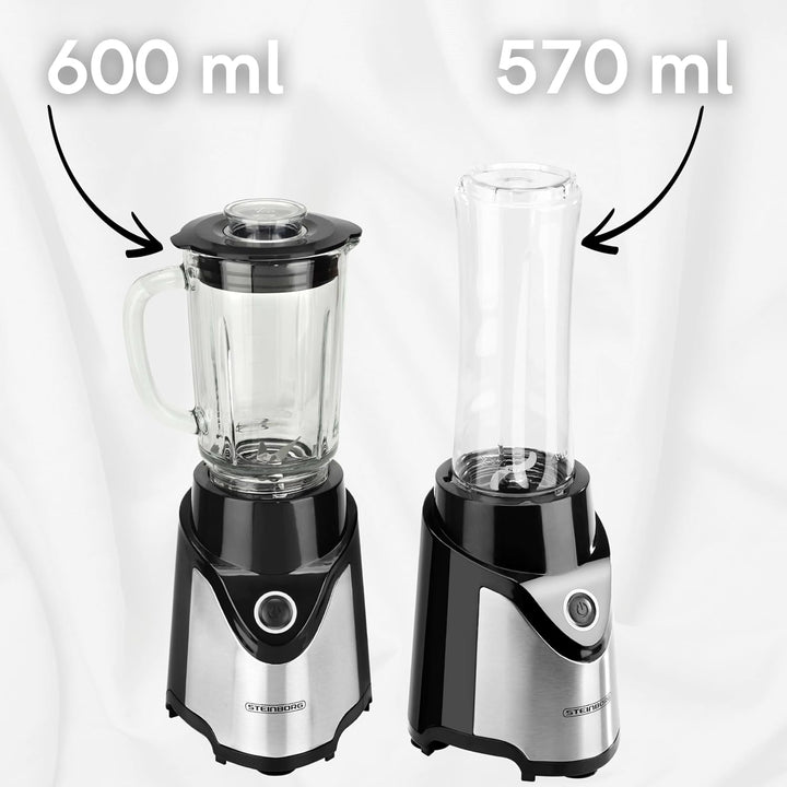 Steinborg Standmixer mit To-Go Becher | Smoothie Maker Mixer | 600 ml Glaskrug + 570 ml To-Go Becher